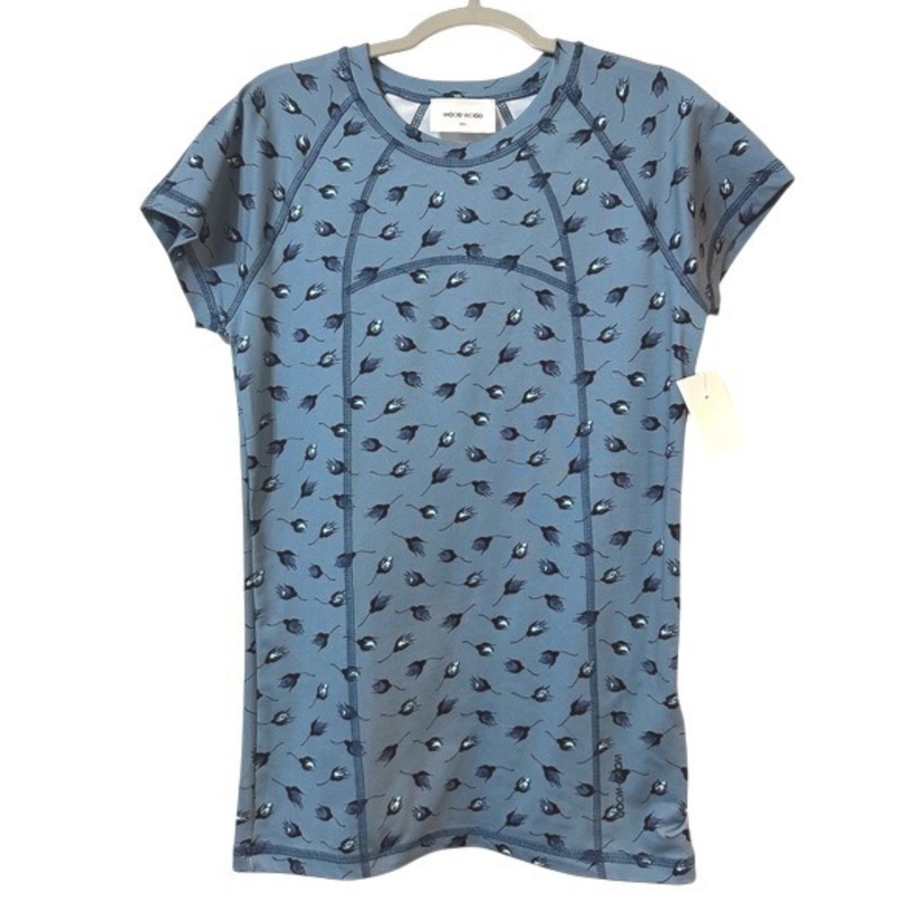 Wood Wood Ingrid T-Shirt Blue Floral Bud Print Slim Fit Sporty Top Small